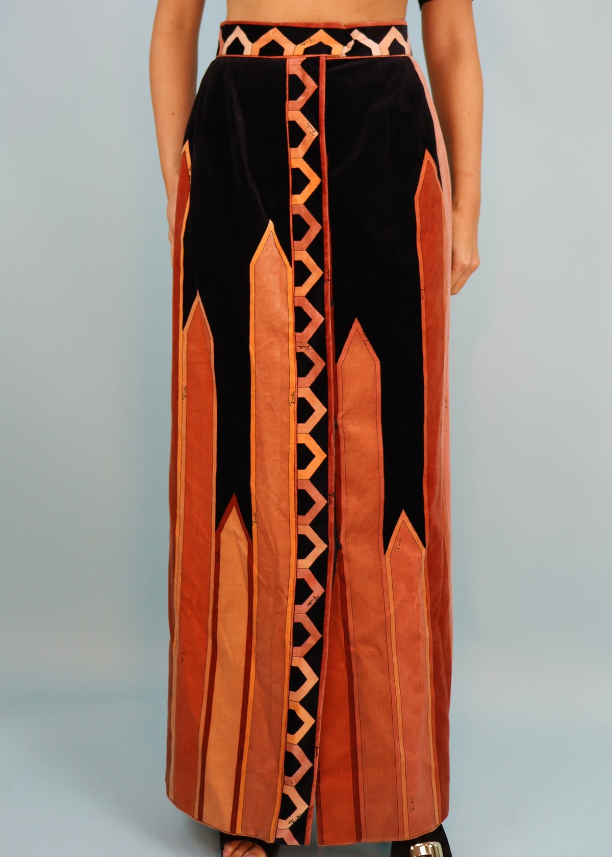 Emilio Pucci 1960s Geometric Pattern Velvet Maxi Skirt