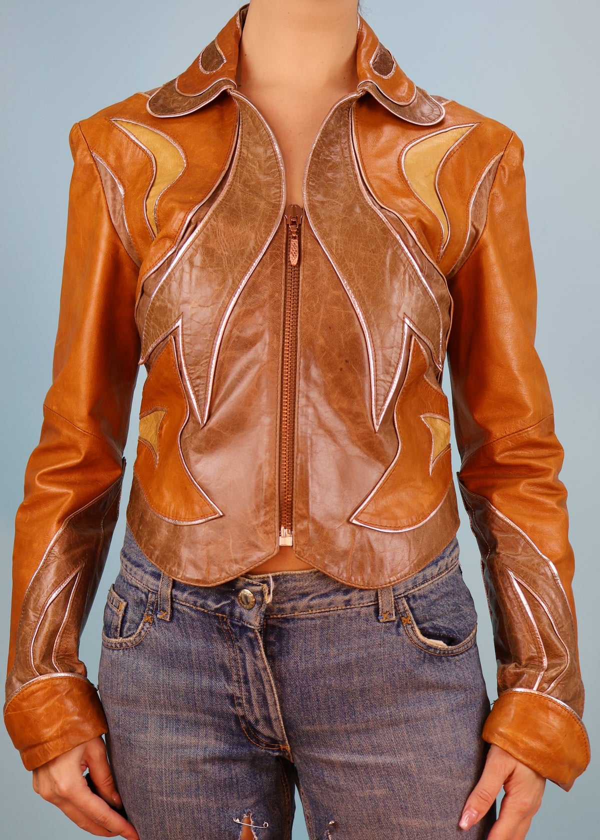 Roberto Cavalli Spring 2002 Panelled Brown Leather Jacket