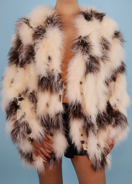 Chloé Fall 2014 Runway Pink & Brown Marabou Feather Polka Dot Silk Jacket