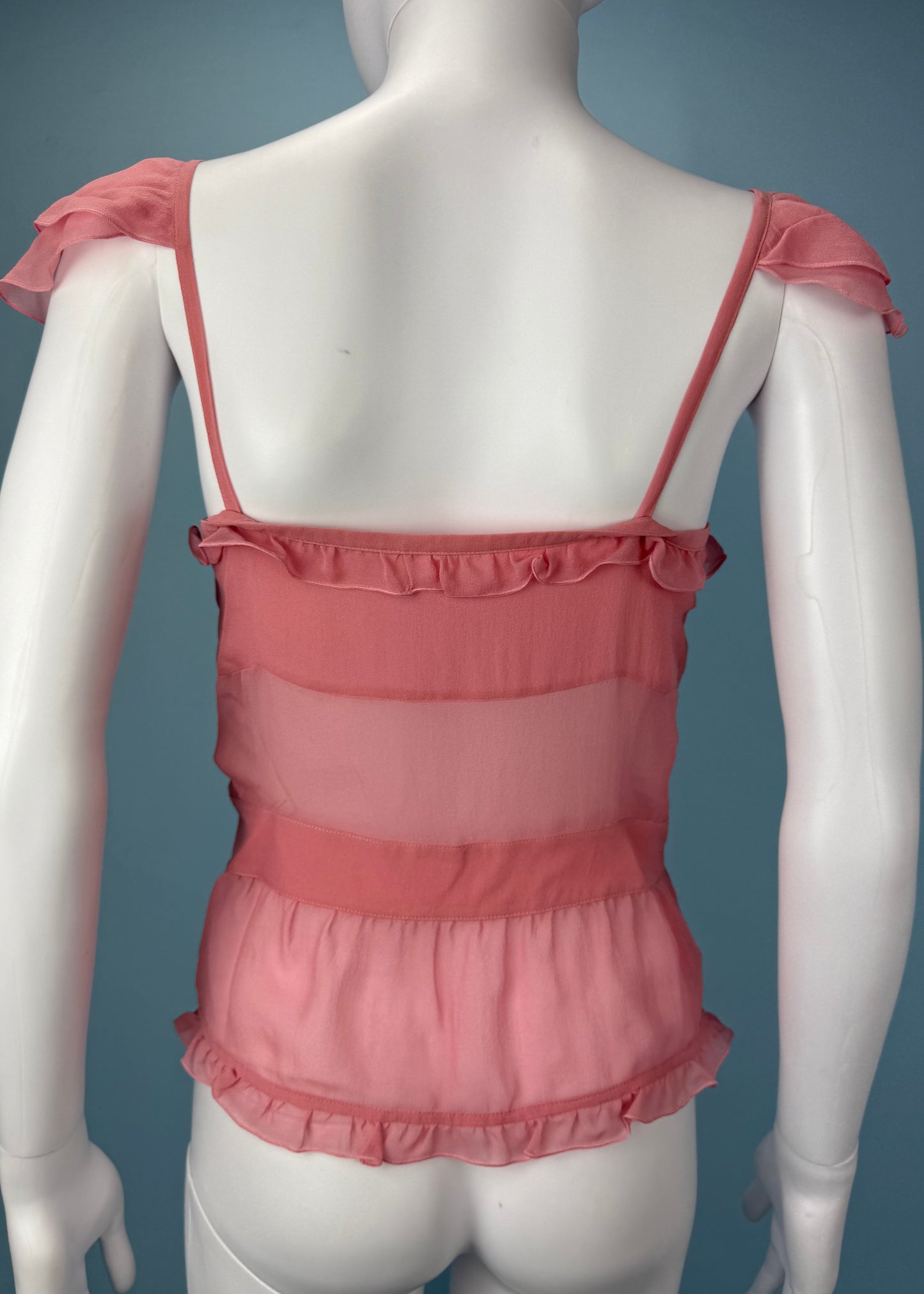 Valentino Pink Silk Chiffon Frill Camisole Top