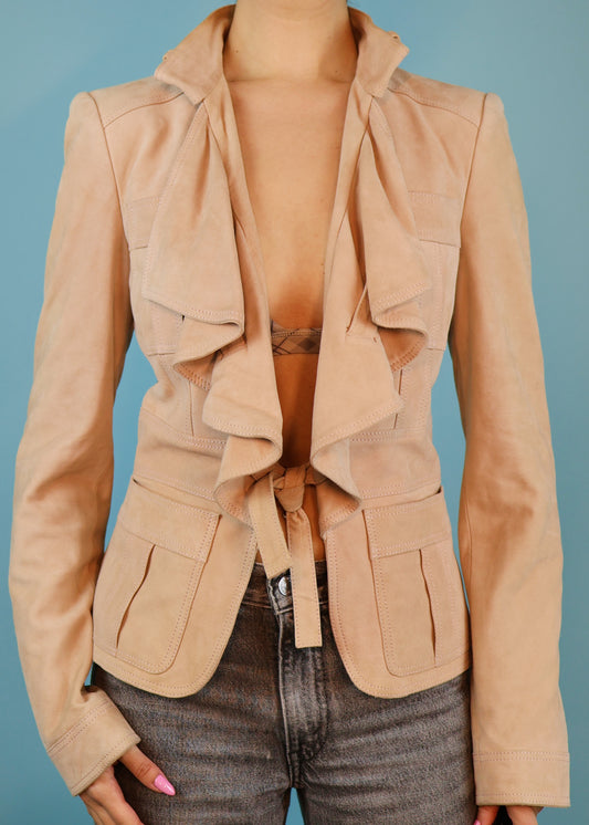 Gucci Spring 2004 Beige Suede Leather Ruffle Jacket