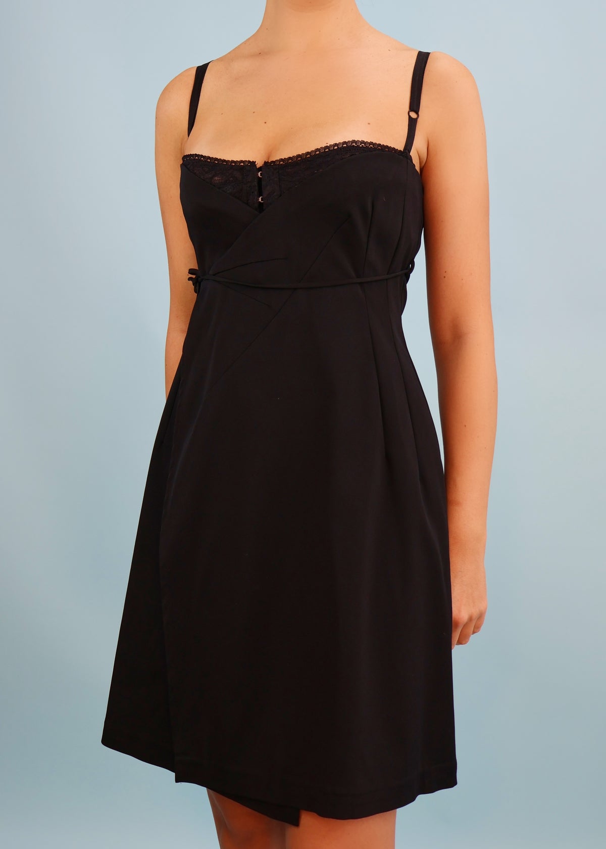 Dolce & Gabbana Fall 1997 Runway Black Wrap Corseted Bodysuit Dress