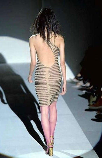 Gucci Spring 2000 Runway Beaded Backless One Shoulder Dress