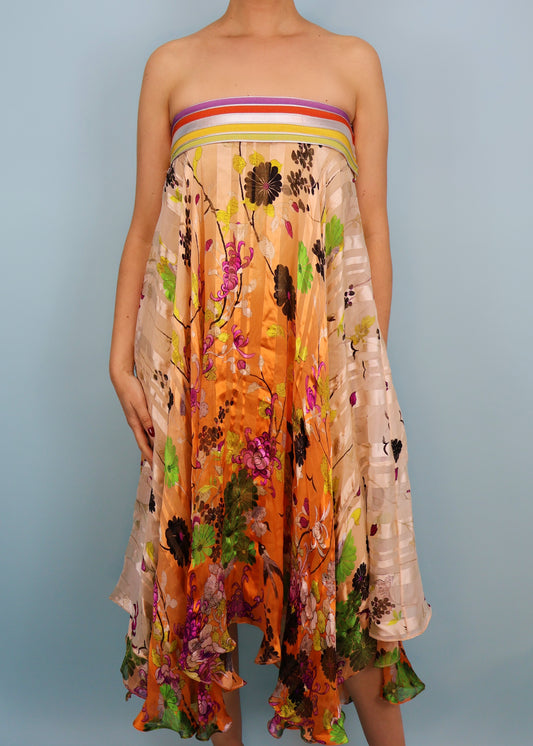 Jean Paul Gaultier Spring 2013 Runway Floral Silk Strapless Dress