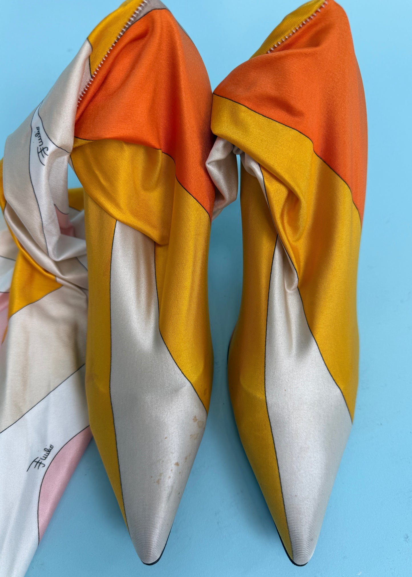 Emilio Pucci Orange & Pink Printed Sock Thigh High Boots