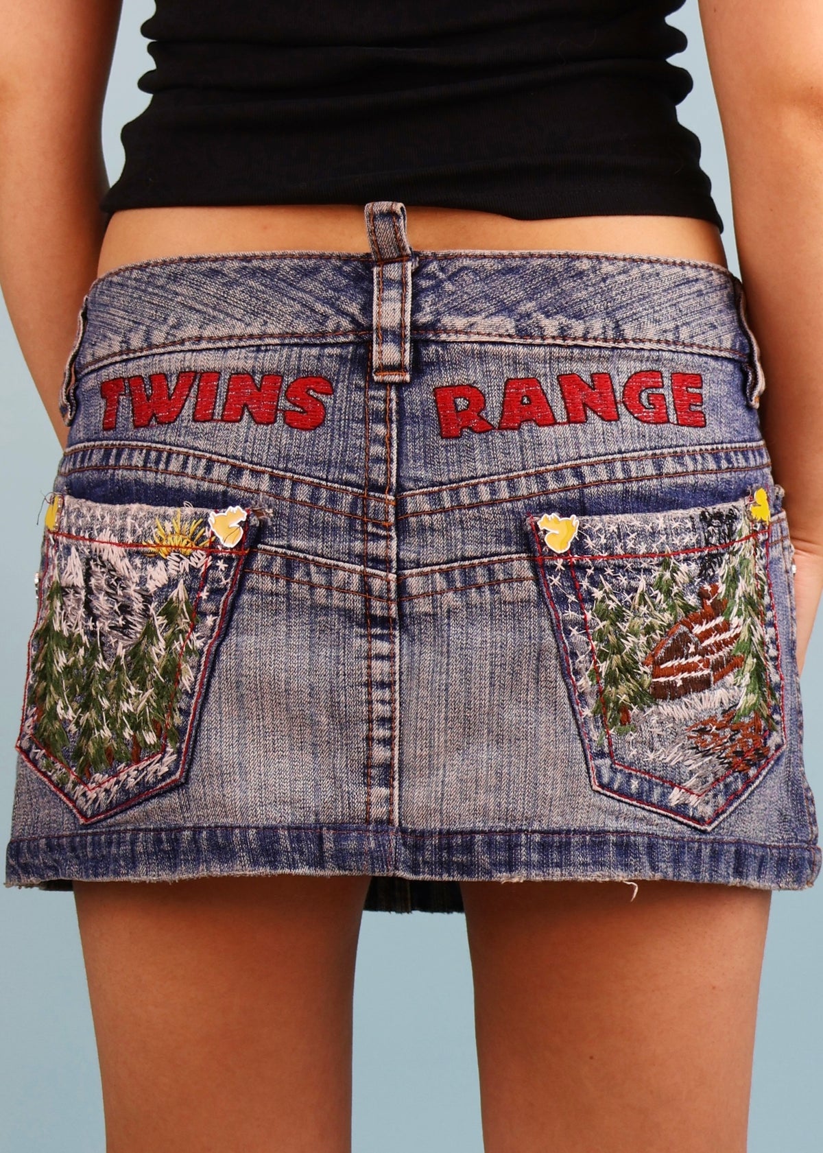 DSquared2 Fall 2004 Twins Range Embroidered Denim Mini Skirt