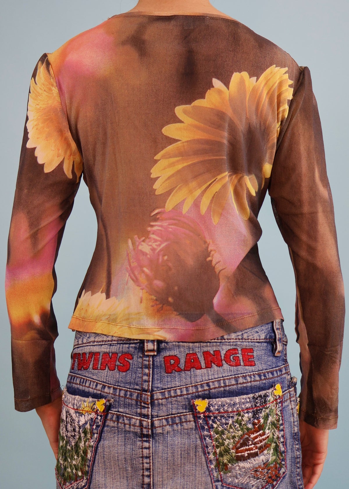Roberto Cavalli Spring 1999 Daisy Floral Print Mesh Top