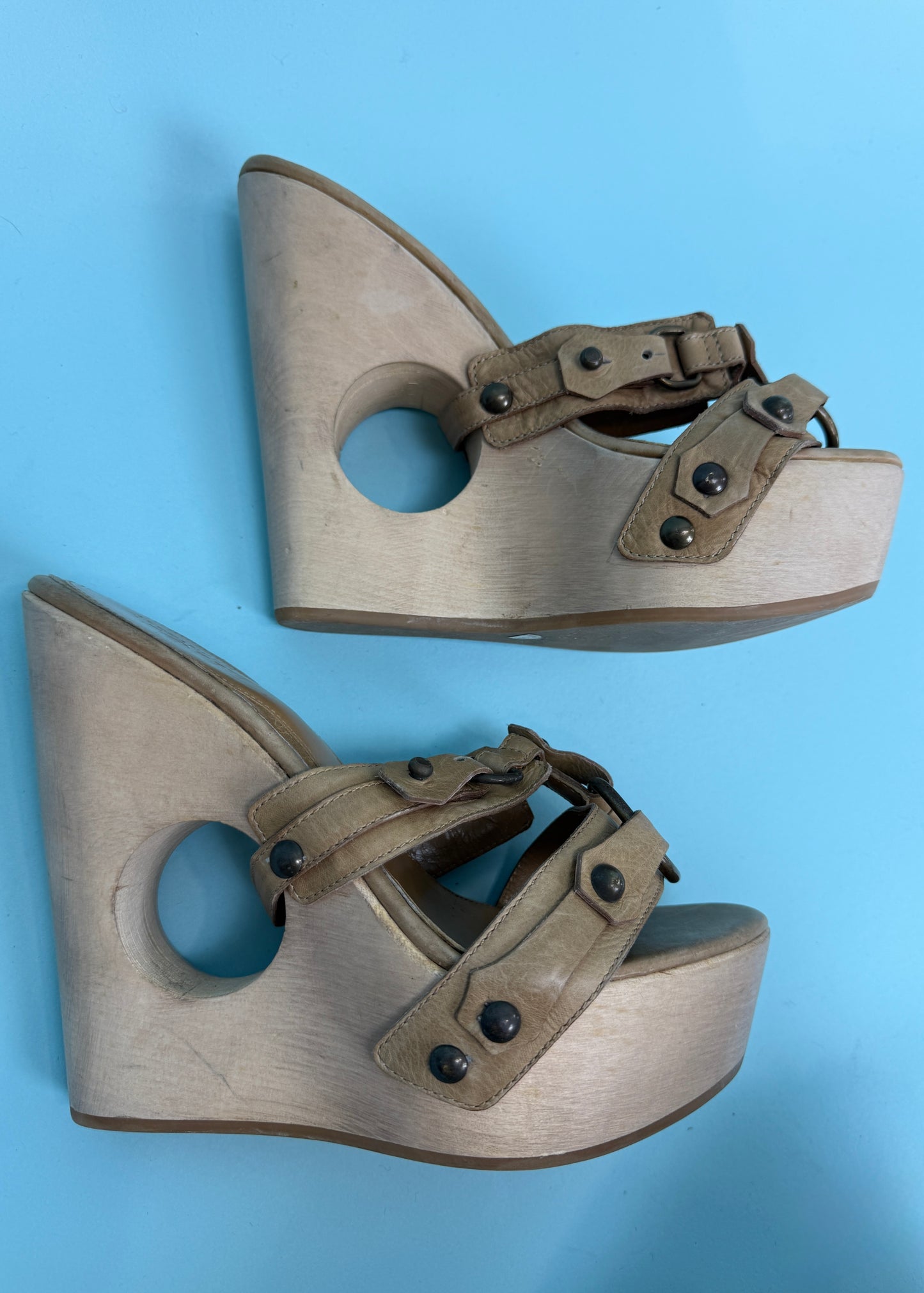 Alexander McQueen Wooden Cut Out Wedge Heels