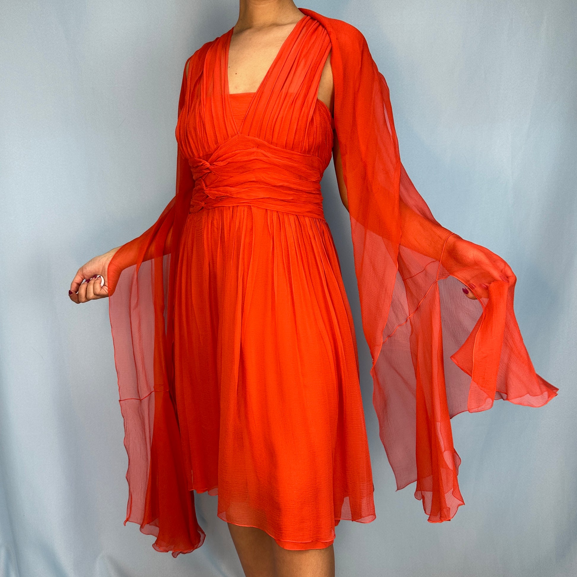 Dior Fall 2007 Orange Silk Chiffon Dress & Scarf – Studded Petals Vintage Dior Fall 2007 Orange Silk Chiffon Dress & Scarf – Studded Petals Vintage