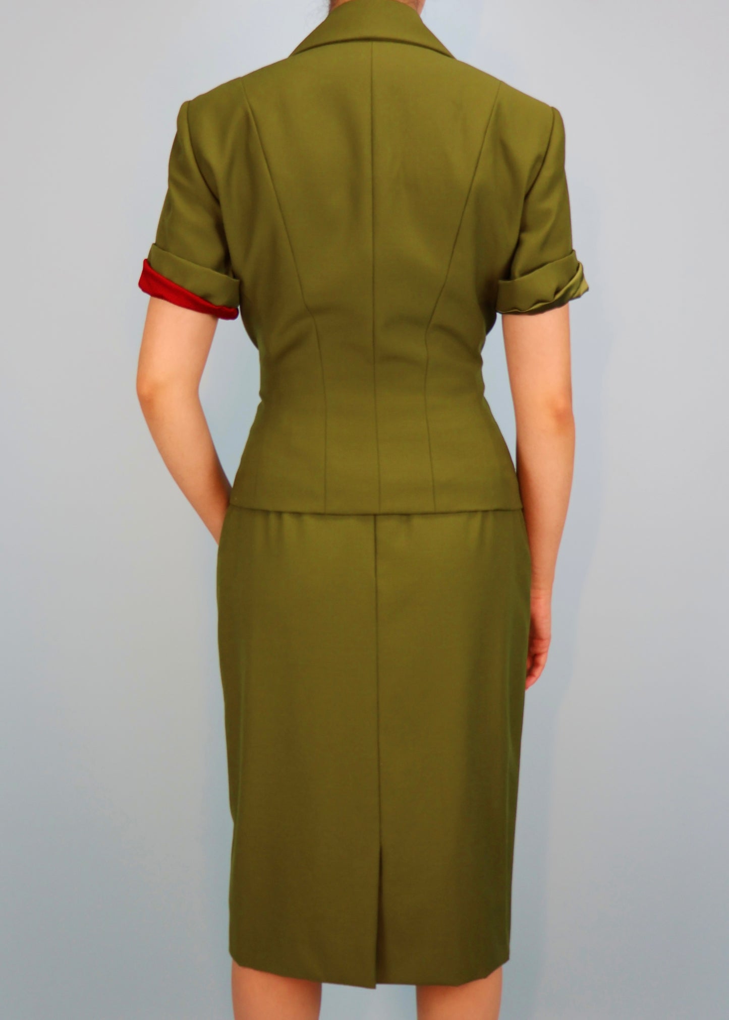 Dior Spring 1999 Khaki Green Jacket & Skirt Suit Set