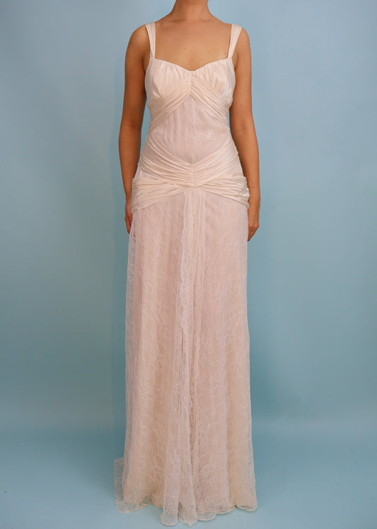 La Perla Ivory White Silk & Lace Draped Gown