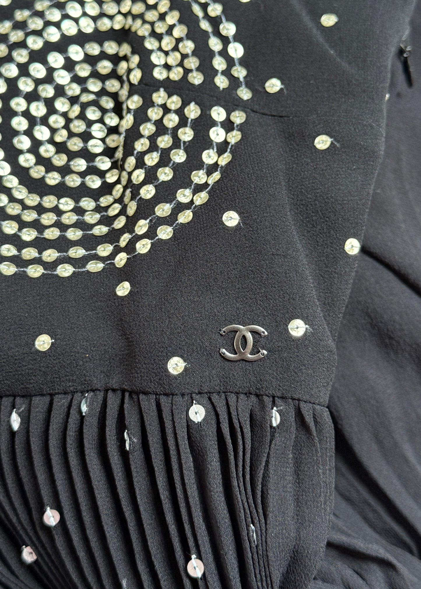Chanel Fall 2000 Runway Embellished Black Silk Chiffon Jumpsuit Dress
