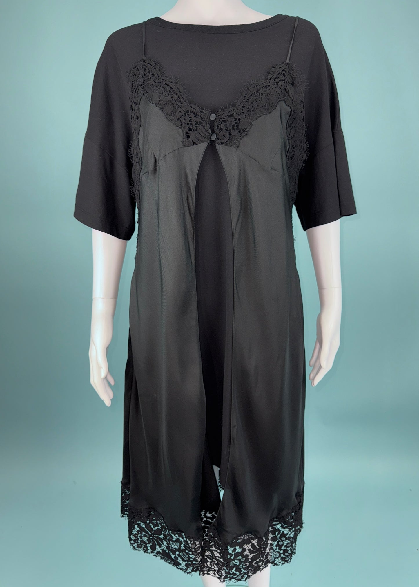 Maison Martin Margiela Spring 2017 Black Silk Camisole Dress & T Shirt Set