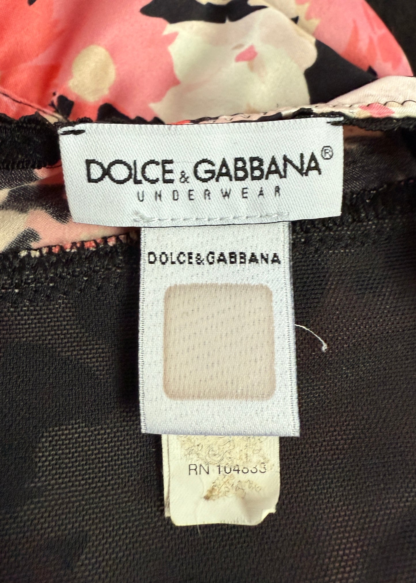 Dolce & Gabbana Pink & Black Floral Print Satin Corset Top