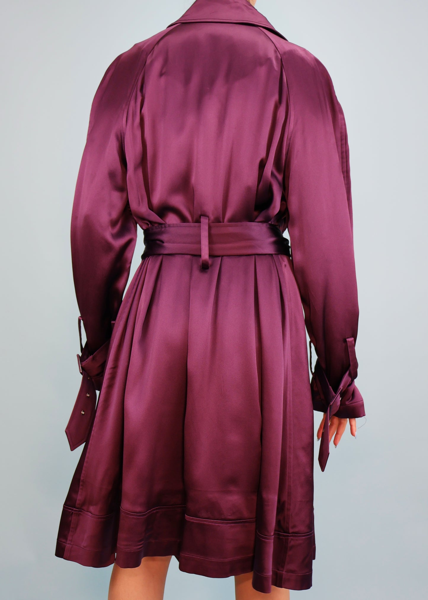 John Galliano Spring 2001 Purple Silk Satin Trench Coat