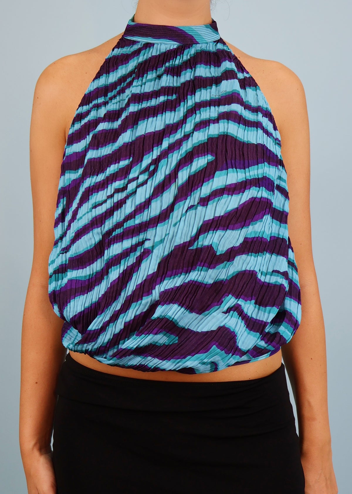 Louis Vuitton Spring 2011 Blue & Purple Zebra Print Pleated Silk Halter Top
