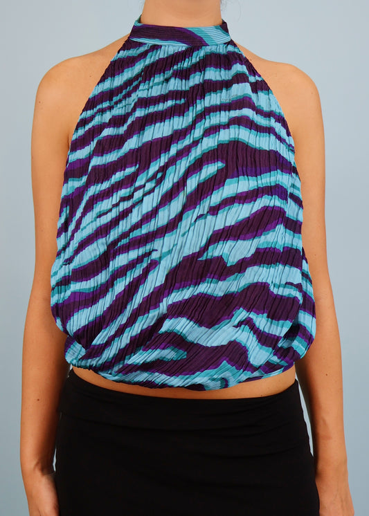 Louis Vuitton Spring 2011 Blue & Purple Zebra Print Pleated Silk Halter Top