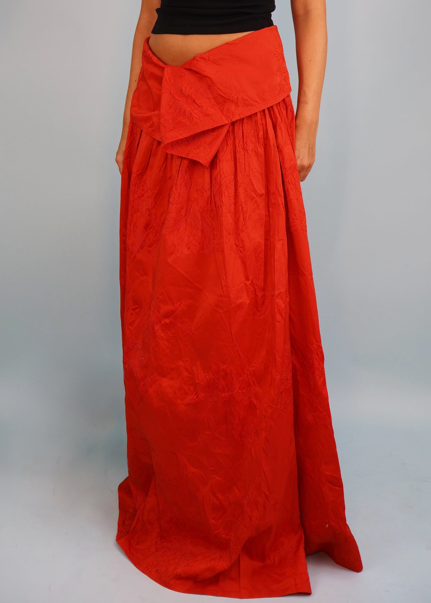 Dries Van Noten Spring 2000 Red Floral Jacquard Maxi Skirt