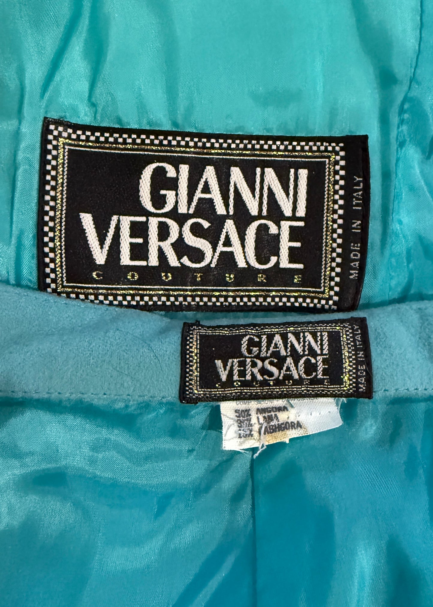 Versace Blue Medusa Button Jacket & Skirt Suit Set