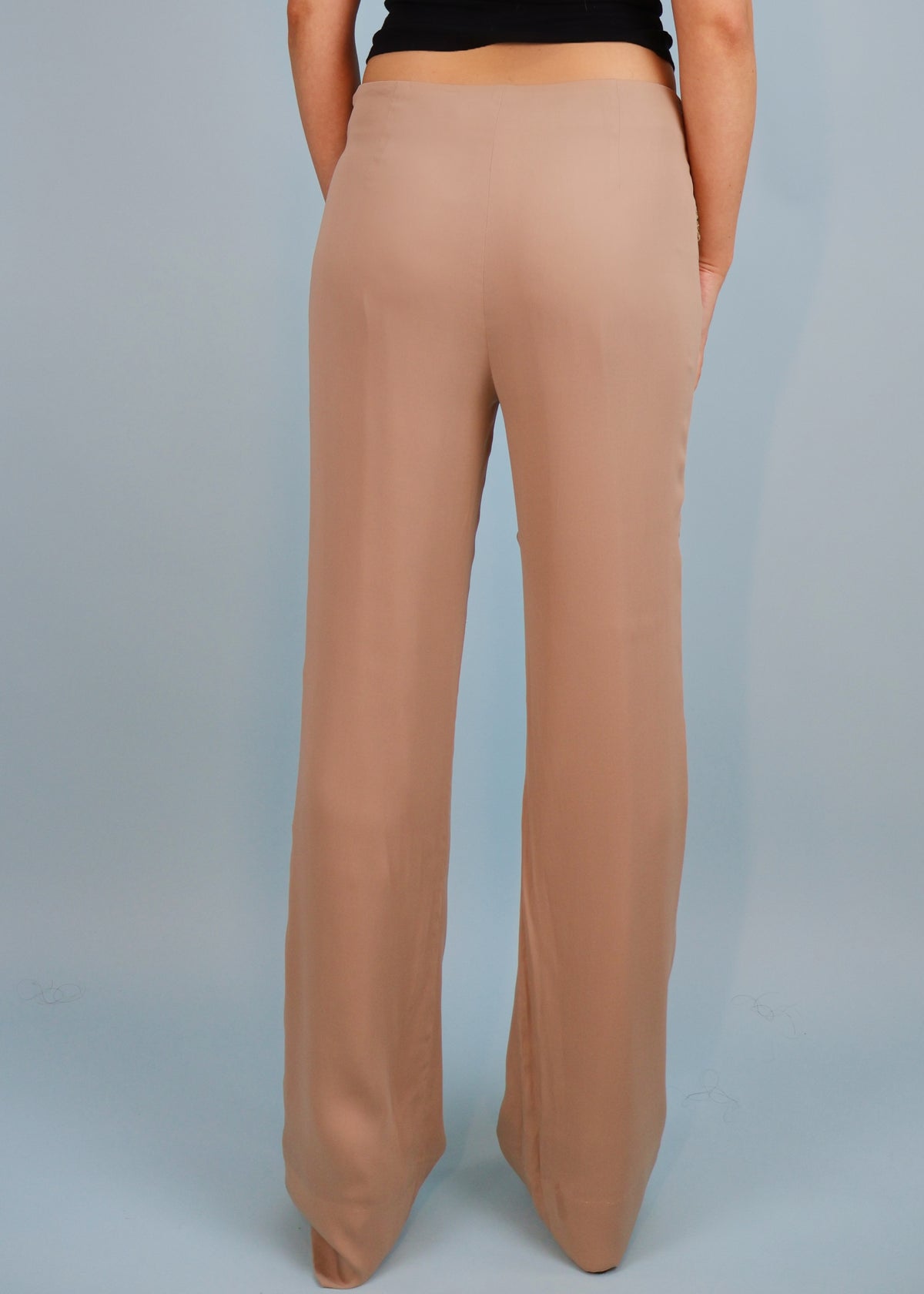 Valentino Embellished Sequin Waistband Beige Pants
