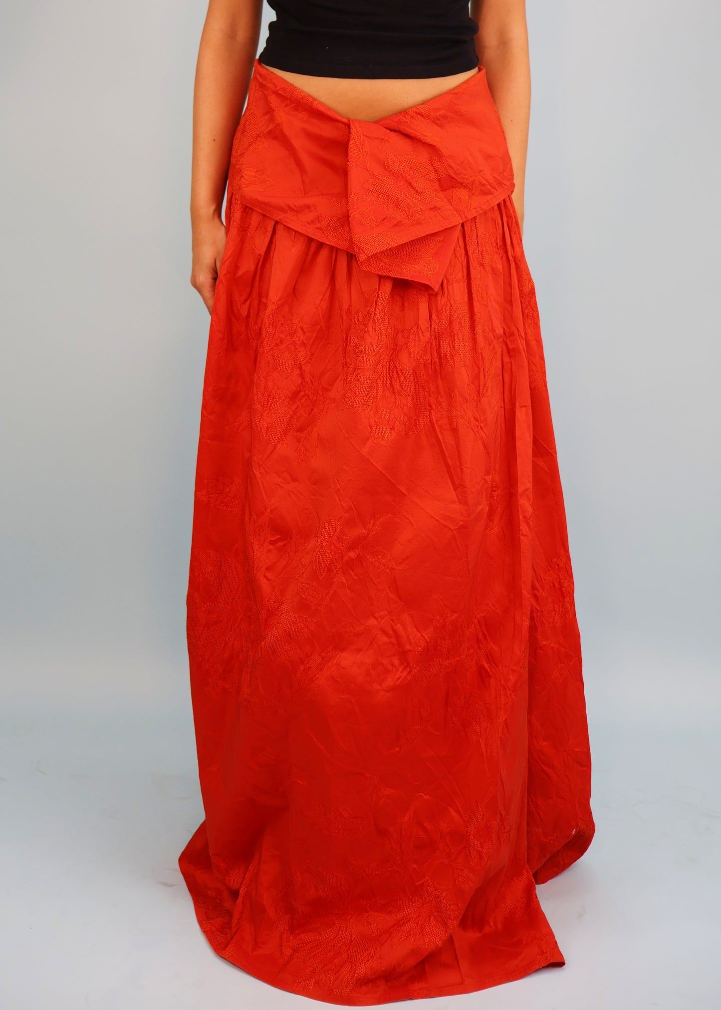 Dries Van Noten Spring 2000 Red Floral Jacquard Maxi Skirt