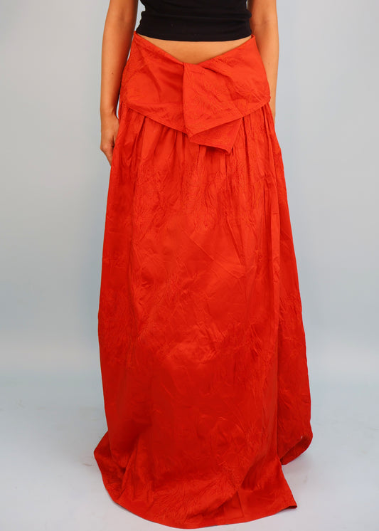 Dries Van Noten Spring 2000 Red Floral Jacquard Maxi Skirt