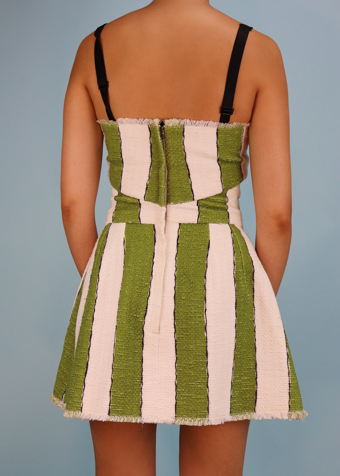 Dolce & Gabbana Spring 2013 Runway Green & White Striped Tweed Mini Dress