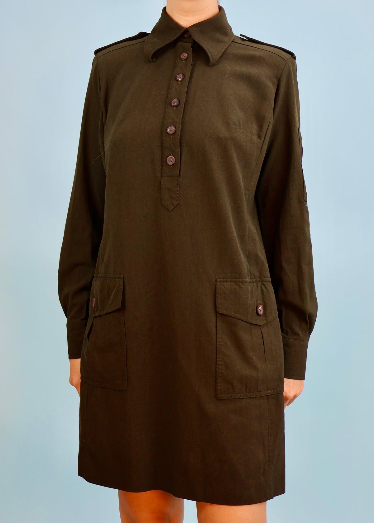 Gucci Fall 1996 Khaki Green Military Style Dress