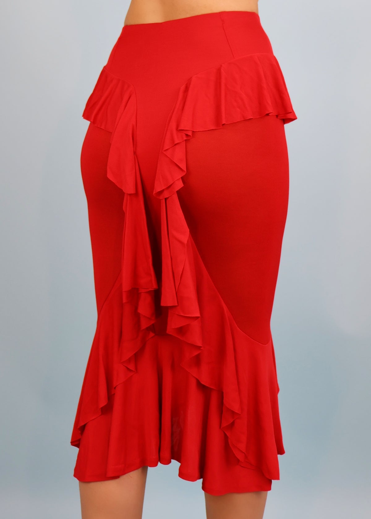 Yves Saint Laurent Fall 2003 Red Ruffle Sheer Panel Skirt