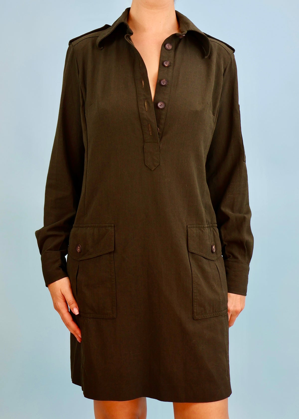 Gucci Fall 1996 Khaki Green Military Style Dress