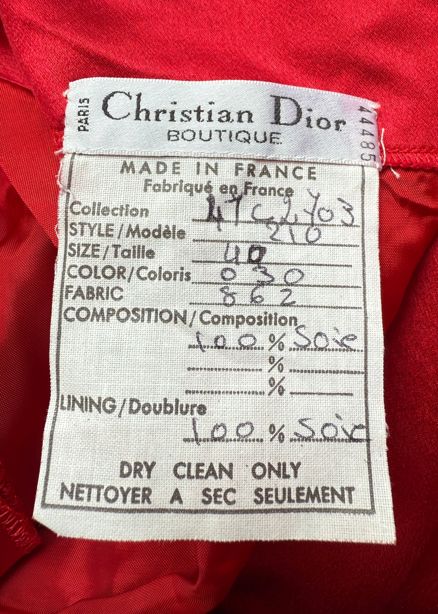 Dior Resort 1994 Red Silk Satin Dipped Waist Draped Maxi Skirt