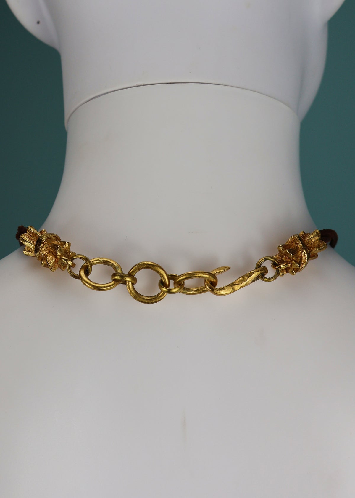 Christian Lacroix 1990s Gold Cross & Leather Cord Necklace
