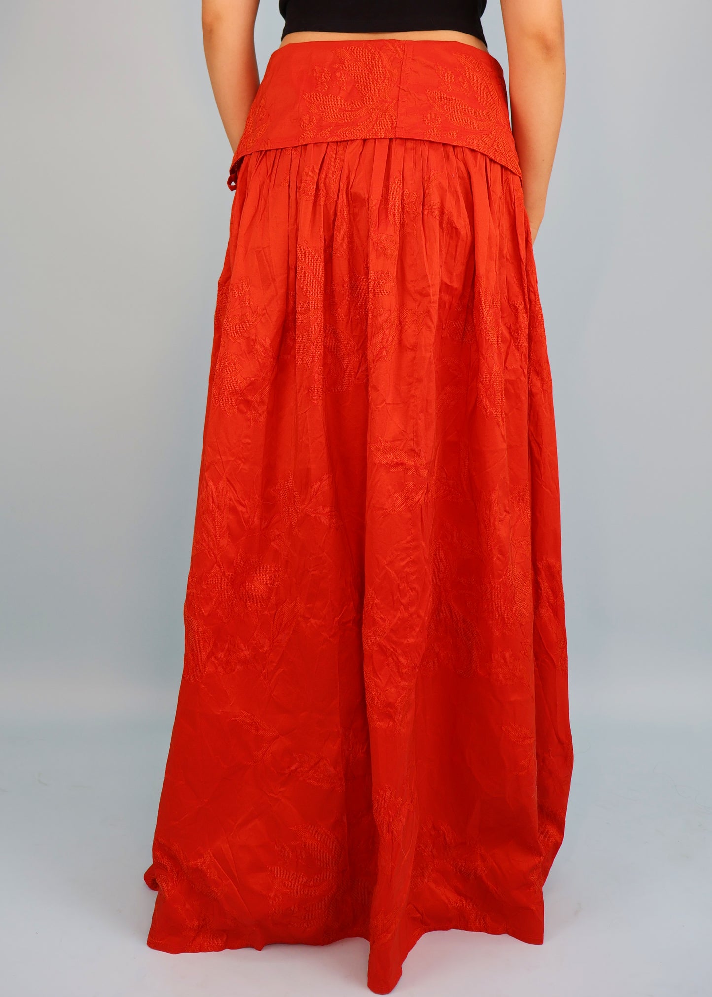 Dries Van Noten Spring 2000 Red Floral Jacquard Maxi Skirt