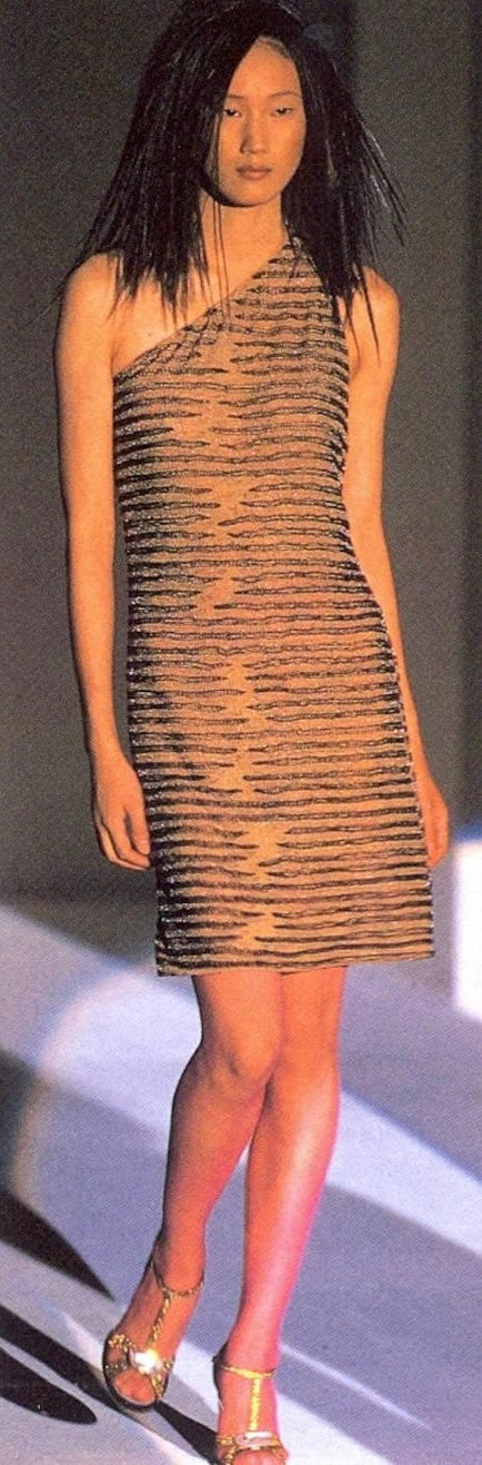 Gucci Spring 2000 Runway Beaded Backless One Shoulder Dress
