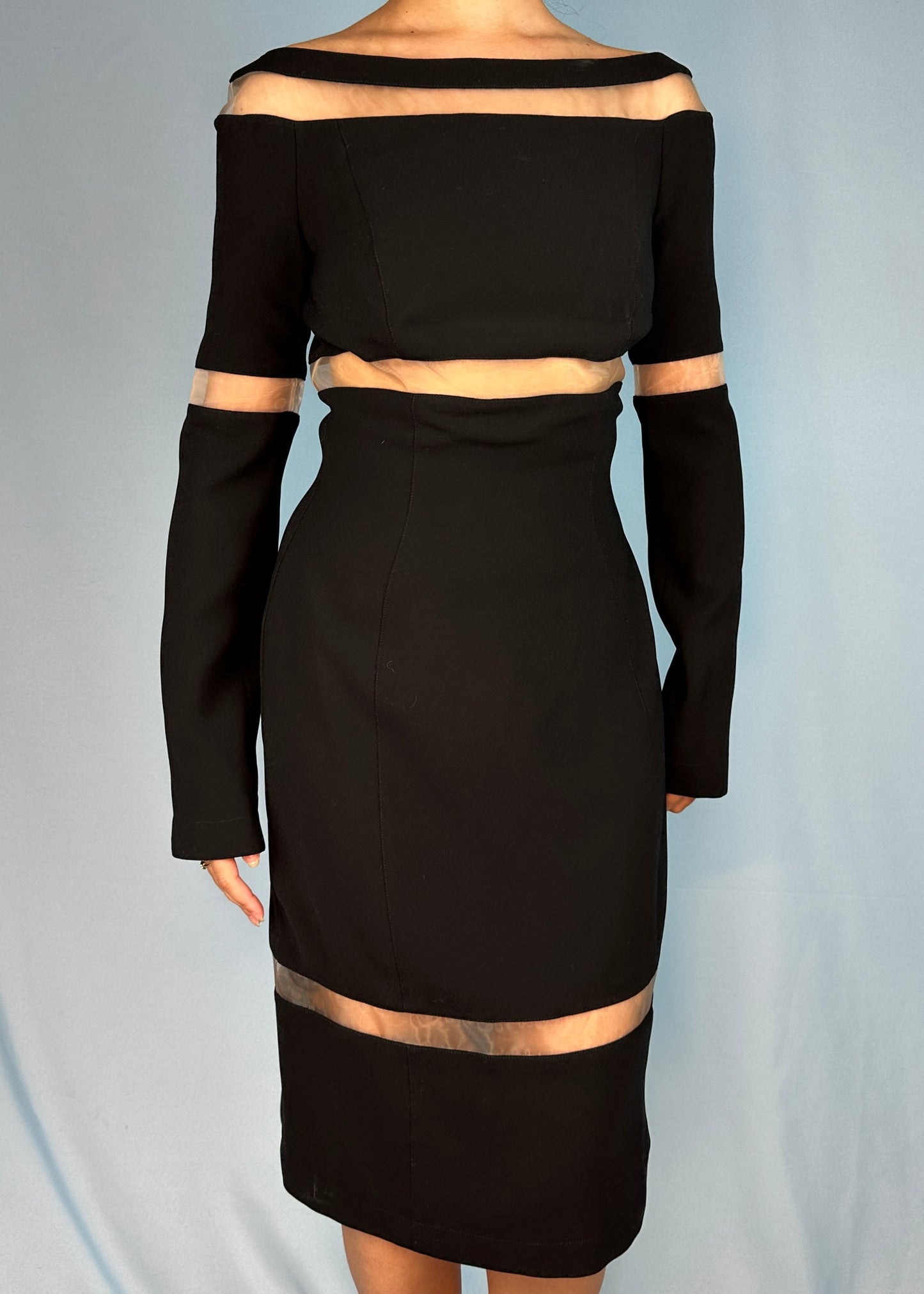 Thierry Mugler Fall 1999 Runway Black Mesh Panel Dress