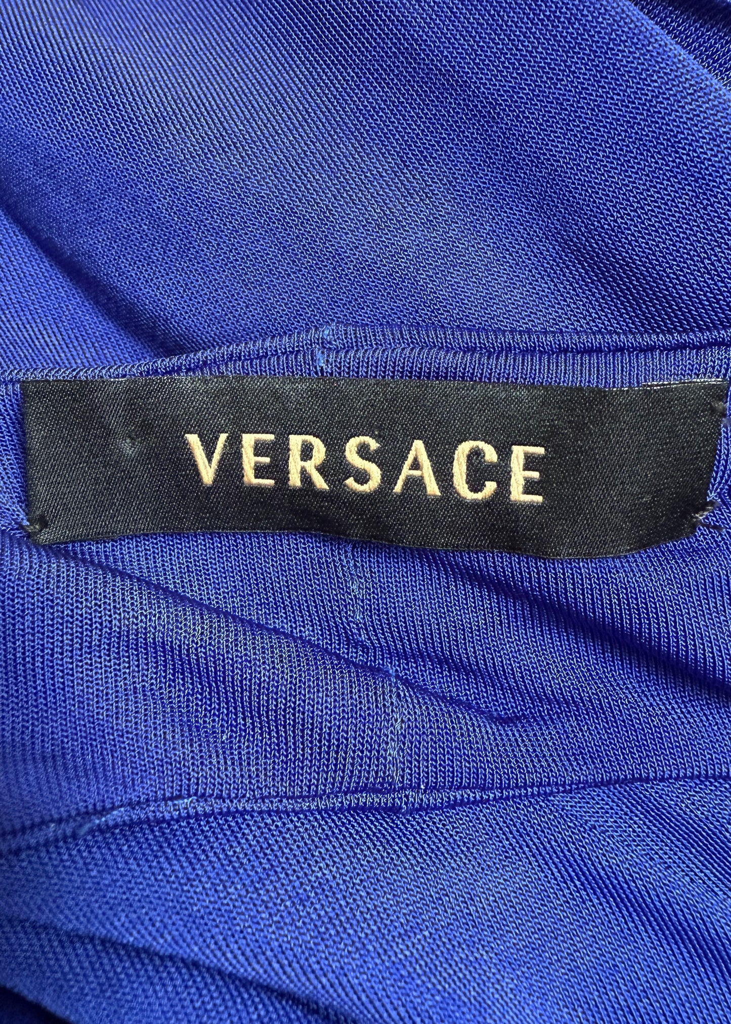 Versace Spring 2008 Runway Blue Tassel Scarf Plunge Wrap Blouse