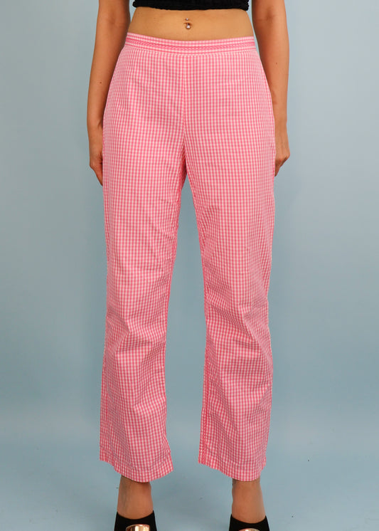 Versace 1990s Pink & White Gingham Pants