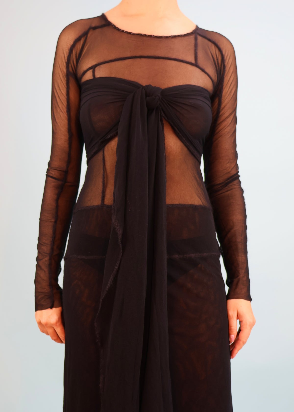 Jean Paul Gaultier Black Mesh Multiway Sash Maxi Dress