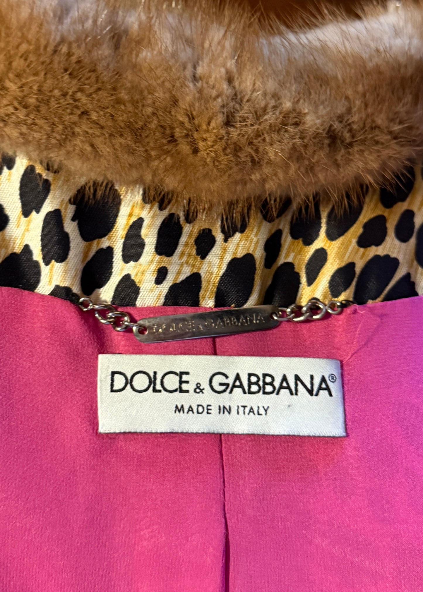 Dolce & Gabbana Mink Collar Leopard Print Jacket