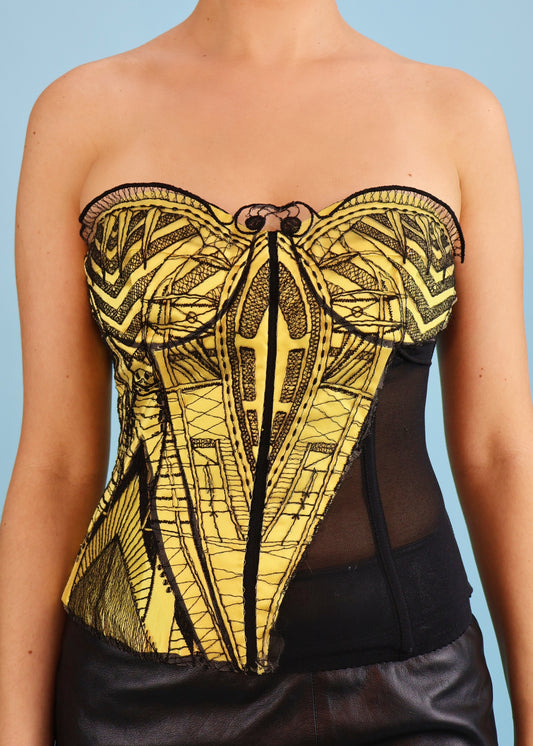 Alexander McQueen Resort 2010 Yellow Lace Butterfly Corset Top