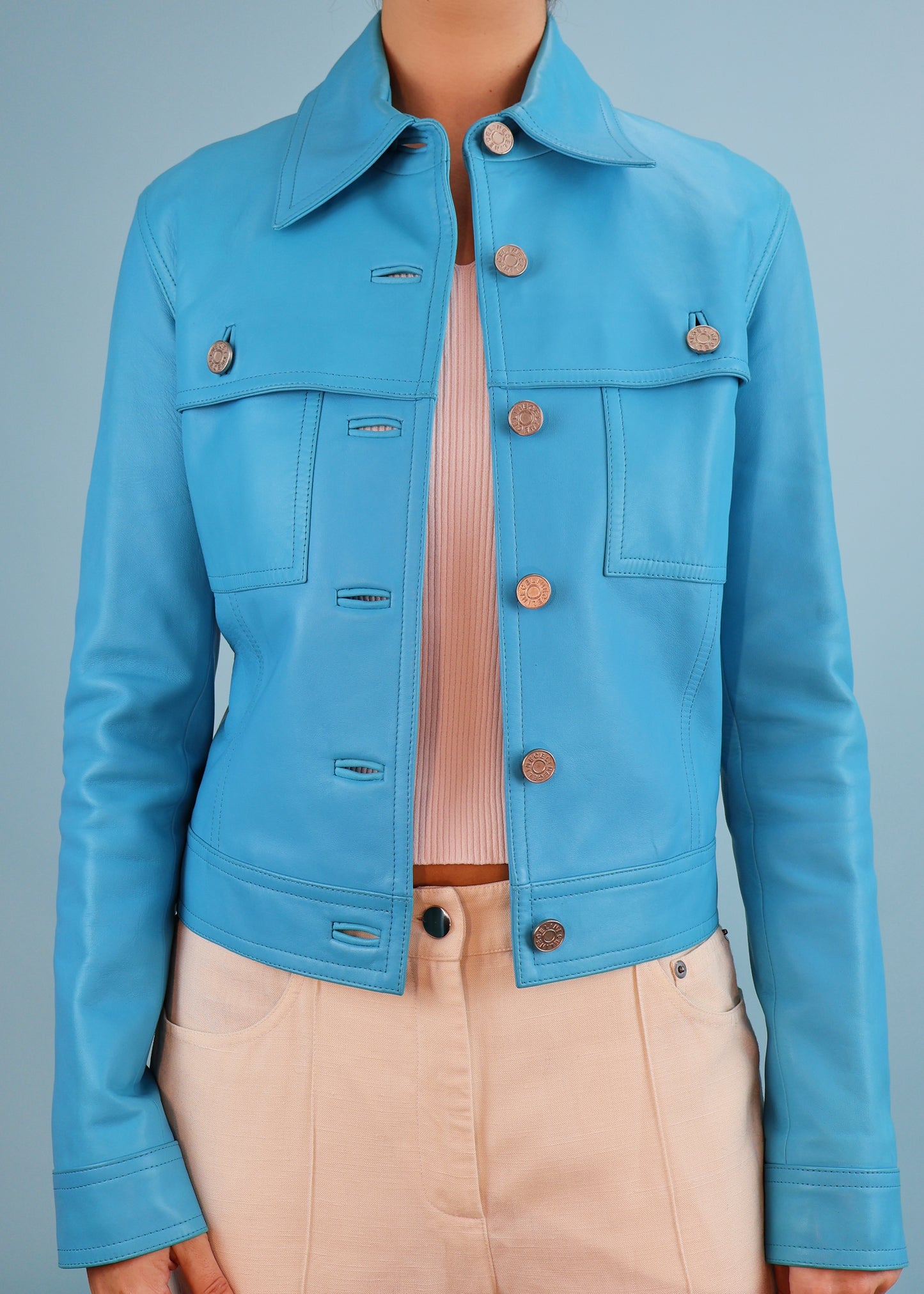 Celine Spring 2000 Runway Blue Leather Jacket