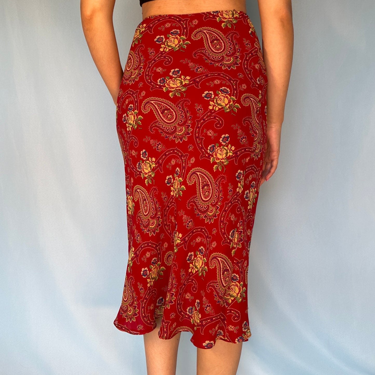 Dior Fall 2002 Red Paisley Silk Chiffon Skirt