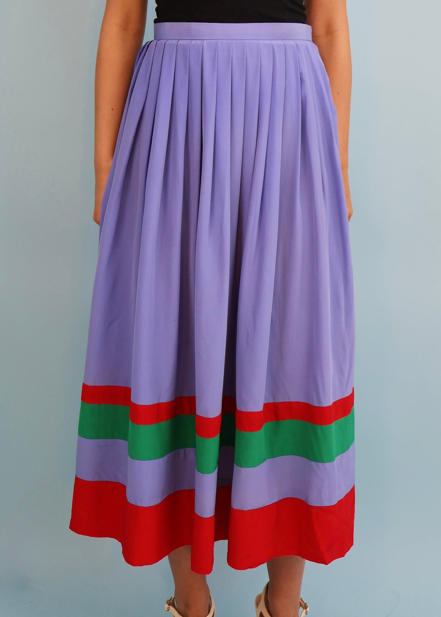 Miss O by Oscar De La Renta Pleated Silk Skirt