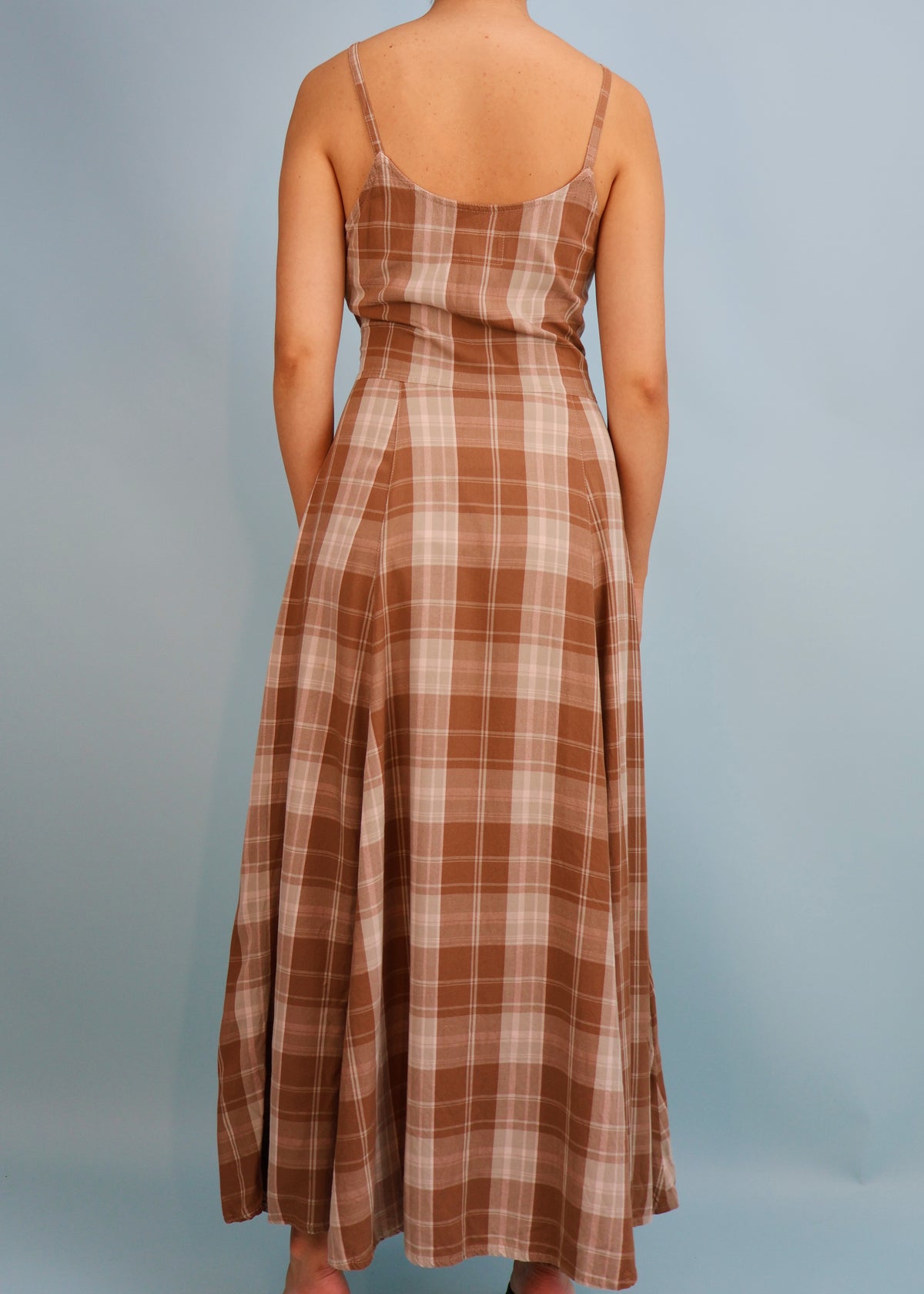 Armani 1990s Blue & Brown Checked Dress