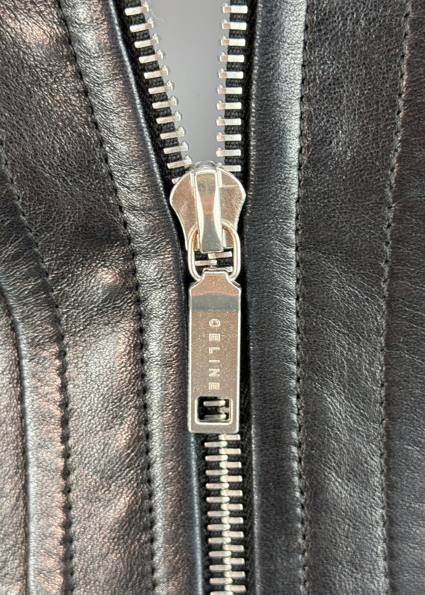 Celine Fall 2003 Runway Black Leather Buckle Detail Jacket