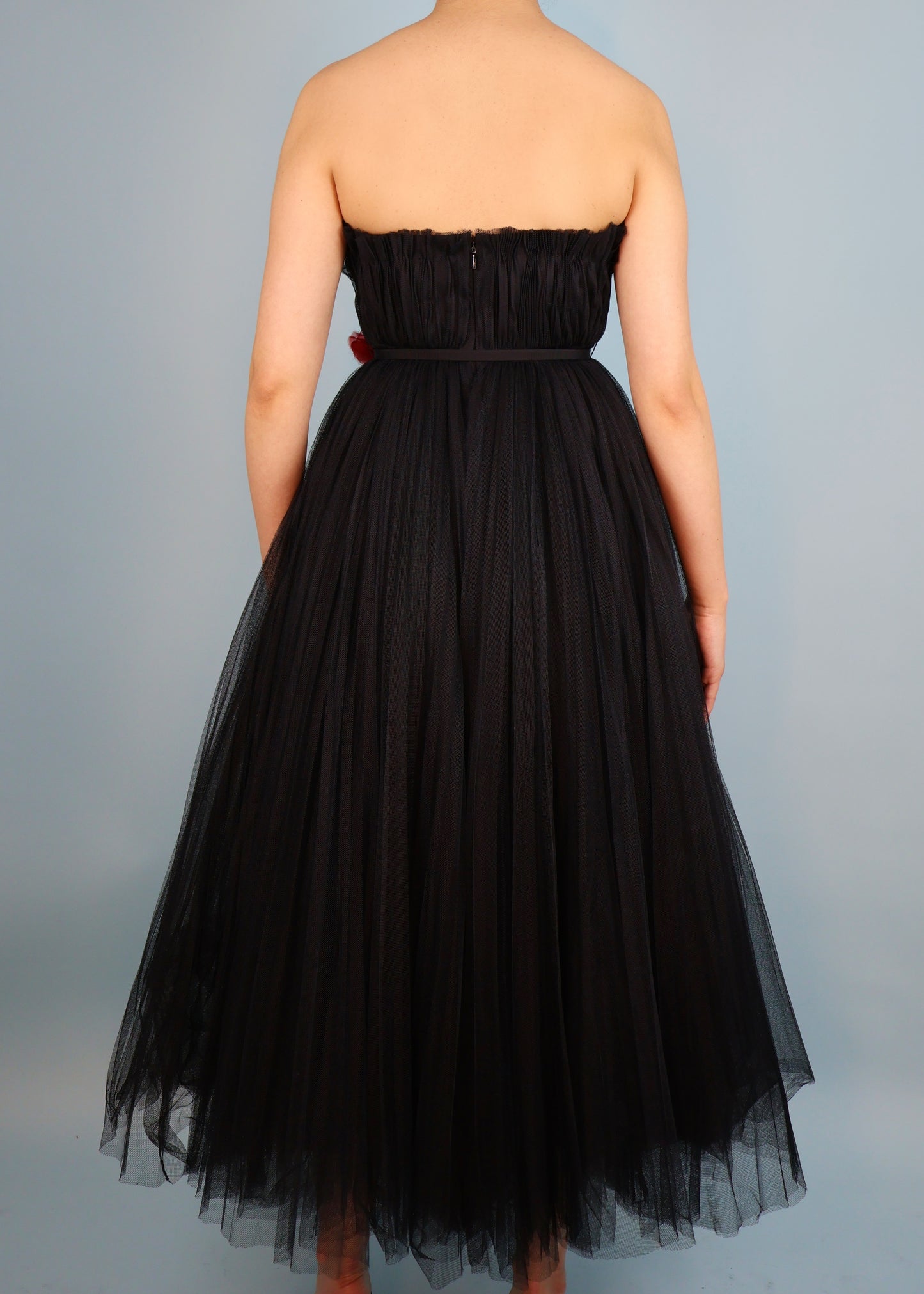 Dior Fall 2021 Runway Black Strapless Floral Belt Tulle Gown