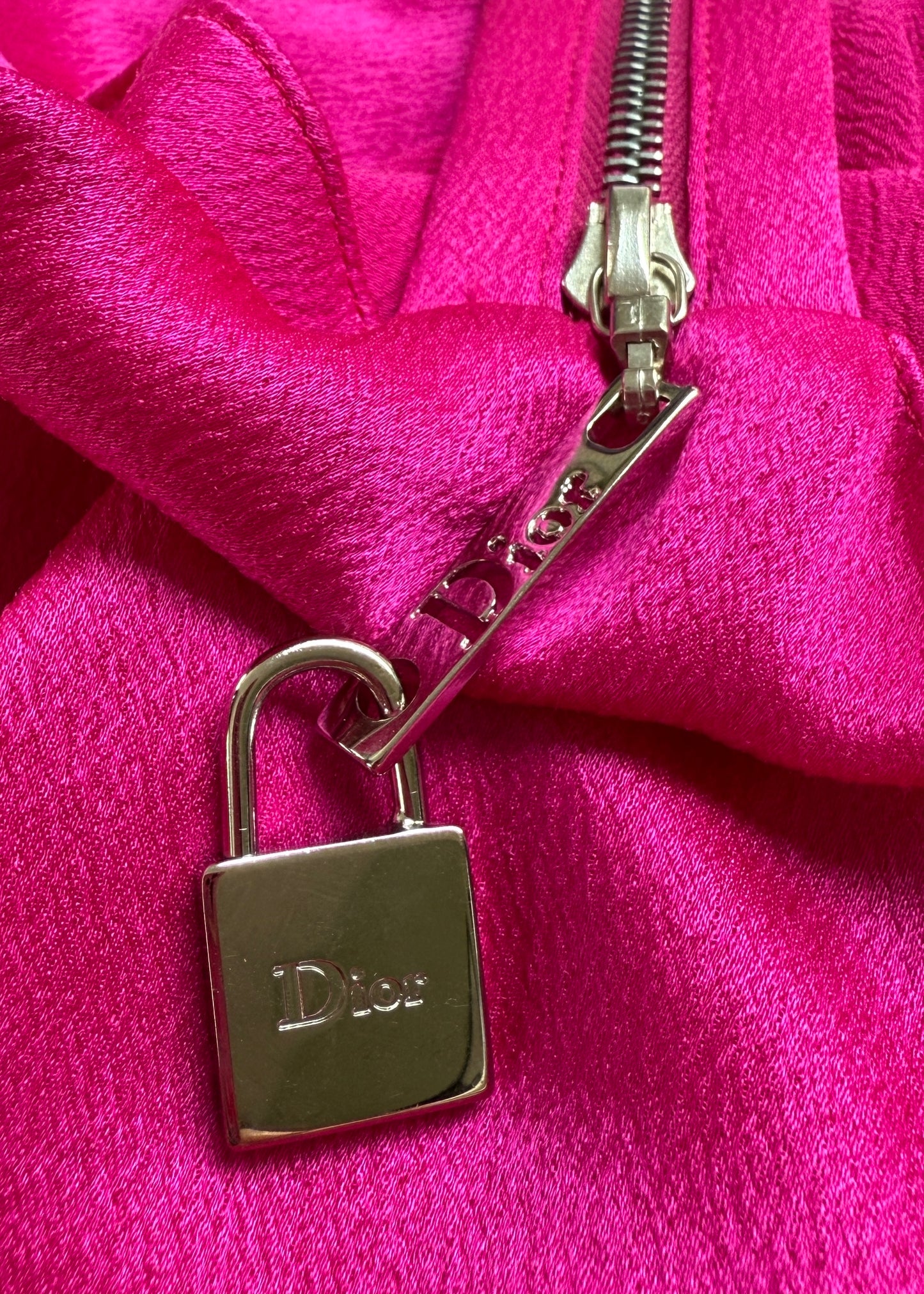 Dior Spring 2004 Pink Silk Satin Charm Zip Cowl Top