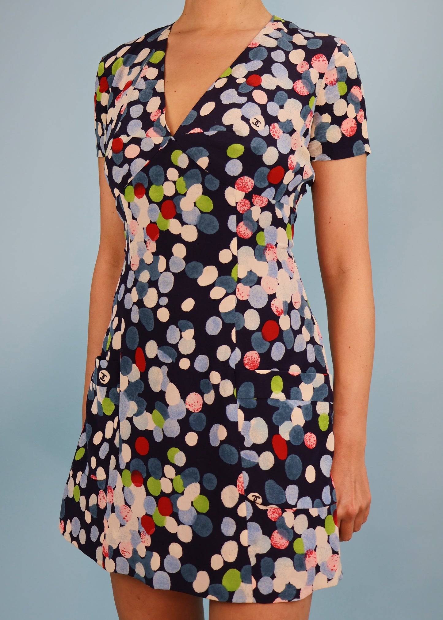 Chanel Spring 1997 Spotty Silk Chiffon Mini Dress