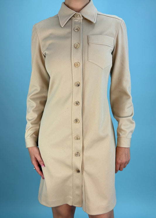 Prada Spring 1996 Runway Beige Button Down Dress
