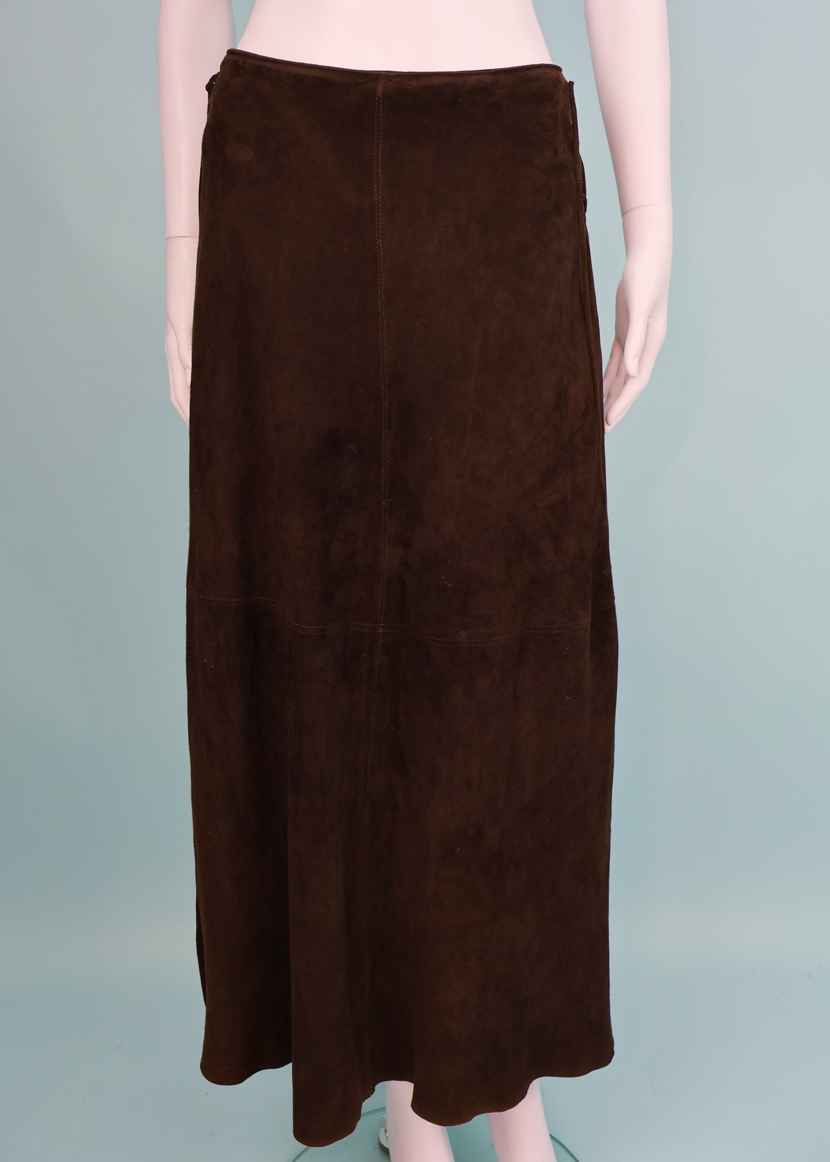 Prada Fall 1993 Runway Brown Suede Lace Up Maxi Skirt